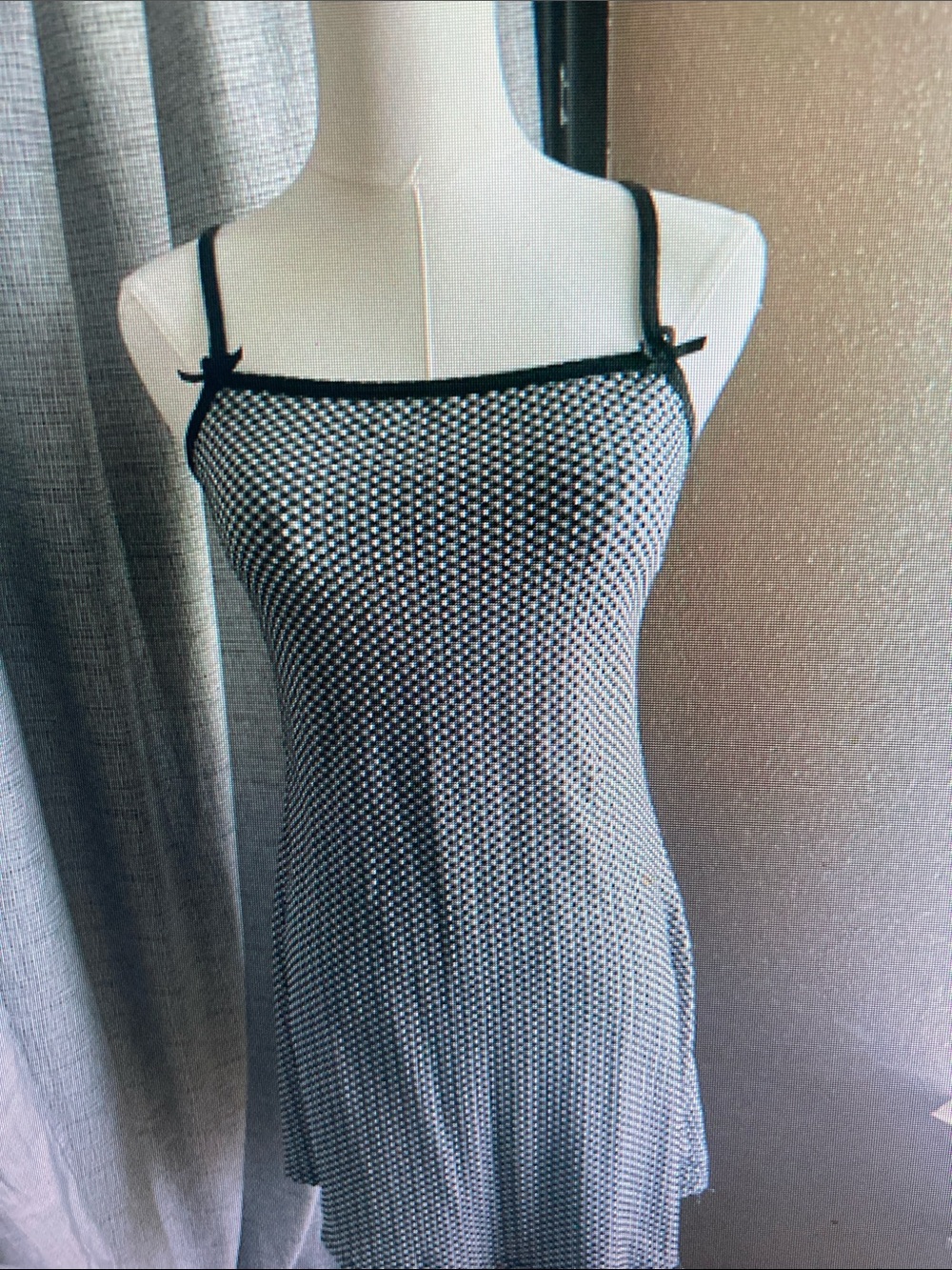 Black & White Check Midi Slip Dress with Spaghetti Straps